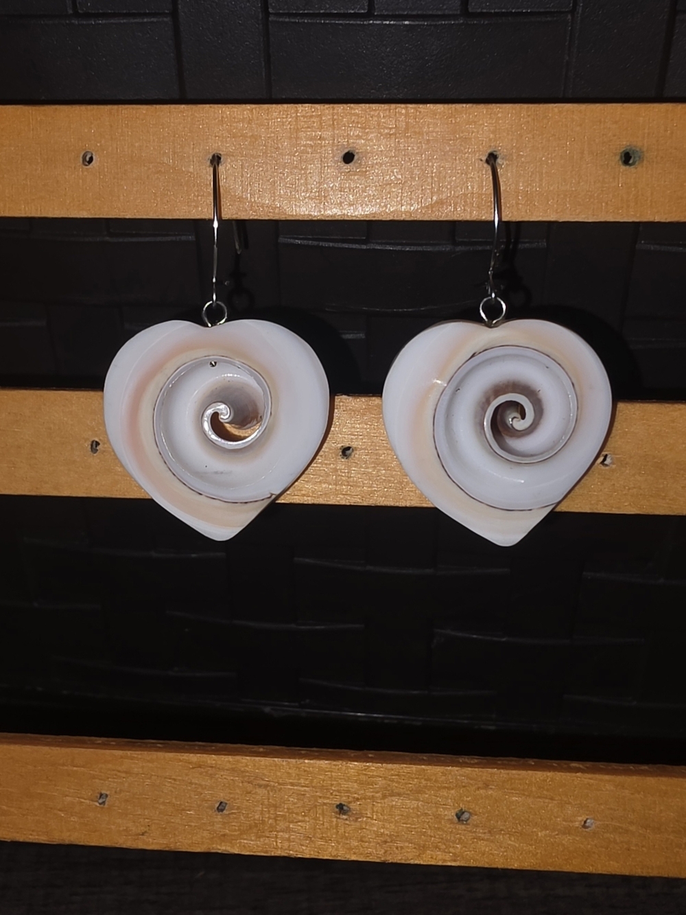 Heart Shell Drop Earrings - White and Cream
